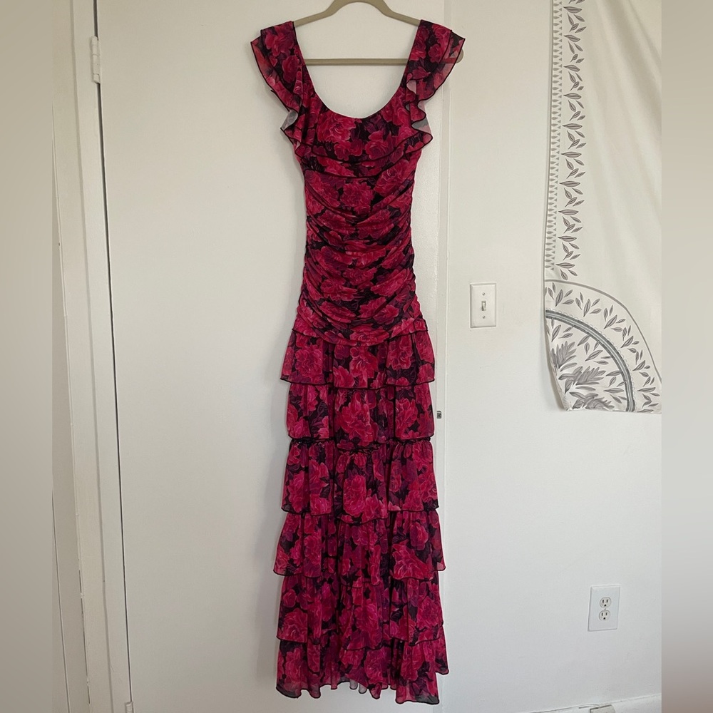 JLUXLABEL Pink and Black Floral Maxi Dress